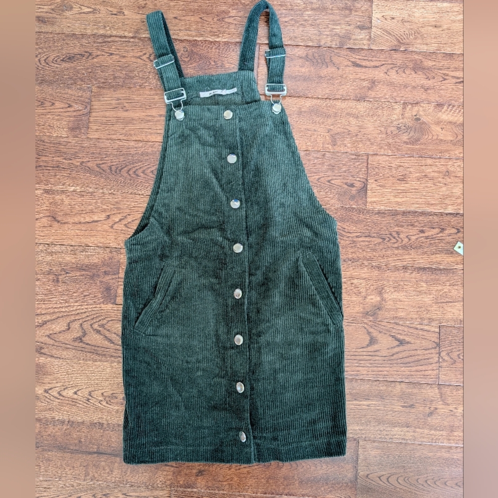 Francesca's Mi Ami Green Corduroy Overall Dress Women`s Size XS NWOT